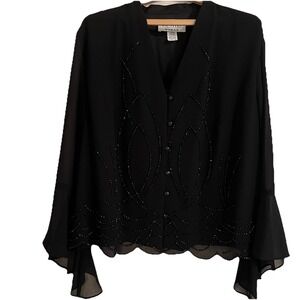 VTG J.R. Nites Woman Sz 24 Black Beaded Top Whimsigoth fairy Bell Sleeve Goth